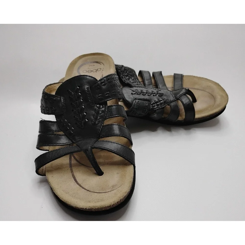 Abeo Womens Black Beige Mechanical Footwear Slip On Flip Flop Sandals Size 8